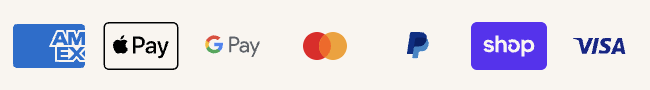 Accepted payment methods: AMEX, Apple Pay, Google Pay, Mastercard, PayPal, Shop Pay, VISA